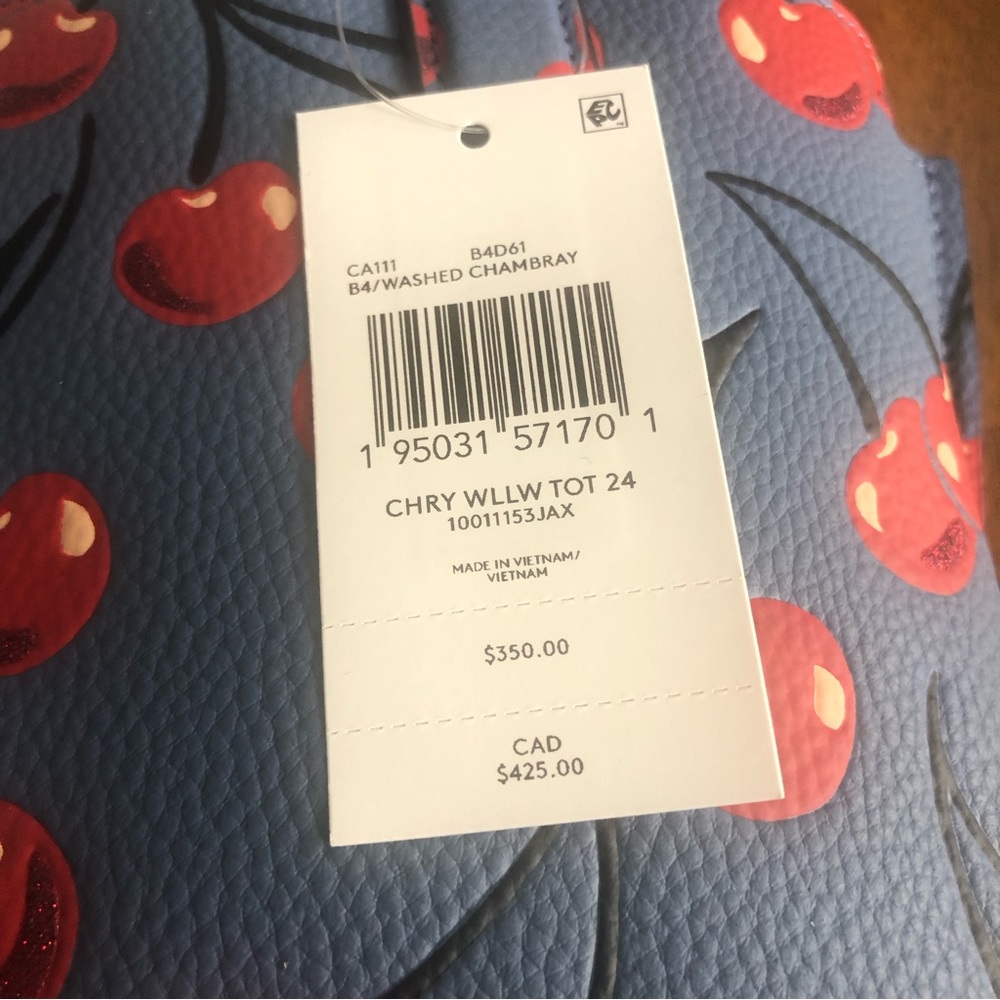 NWT $350 COACH Willow Cherry-Print Leather Tote Bag! - Picture 9 of 16